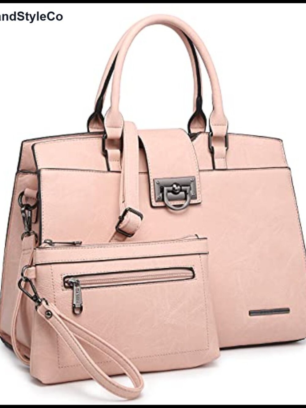 Vegan Leather Satchel Tote 2pc Set Removable Strap Fits 13" Laptop